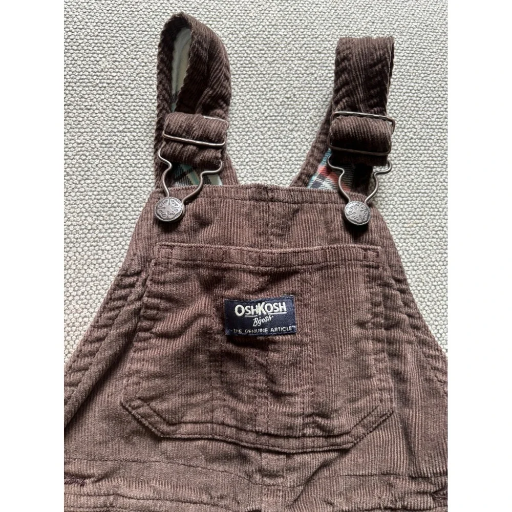 OshKosh B'gosh Toddler Boys Brown Corduroy Flannel Lined Overalls 24M Plaid
